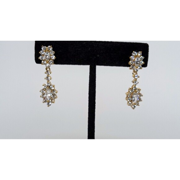 Prime Art & Jewel Designer Gold over Sterling Silver CZ Dangle Earrings 1.5 in - Picture 1 of 10
